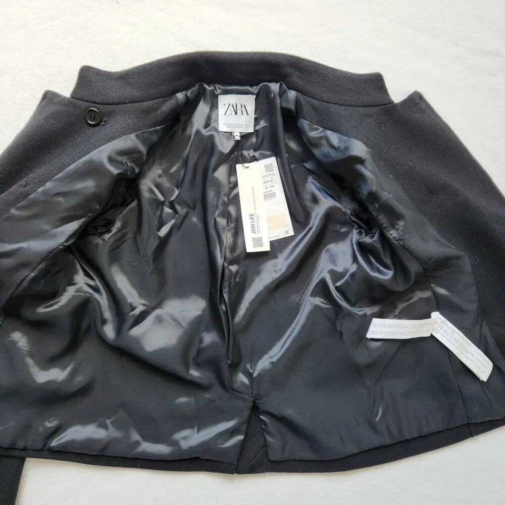 Zara Black Wool Military Jacket Gold Buttons Fall Winter Old Money Glam Preppy - Picture 5 of 13